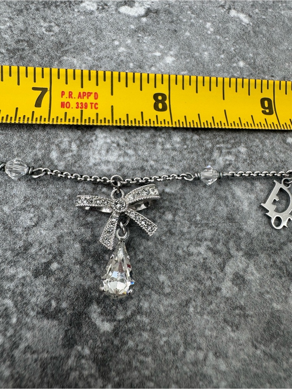 Vintage Christian Dior Crystal Bow Necklace Silver Tone 18"